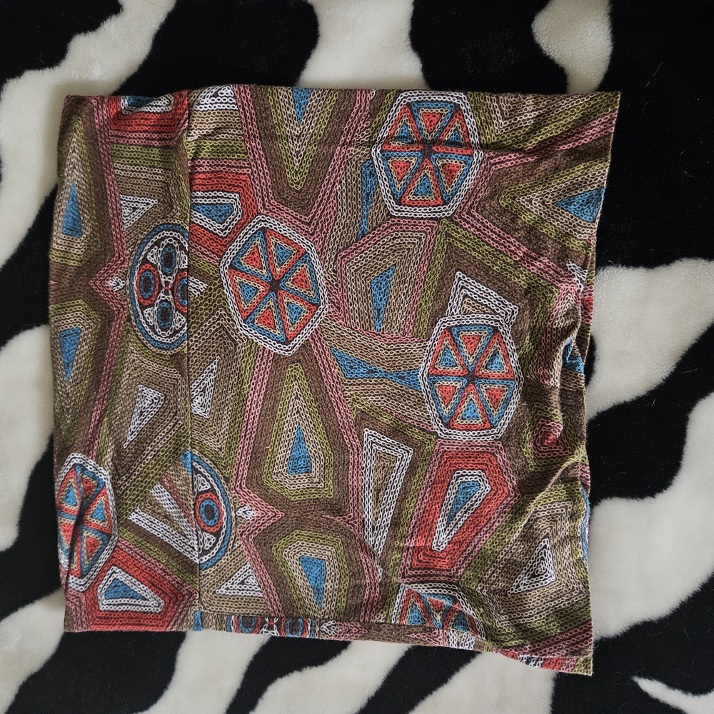 Geometric Pattern Tube Top - Red, Green, Blue, White Shapes Boho Hippie Style